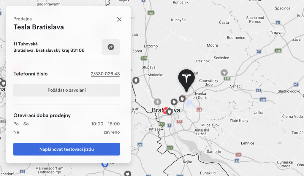 Tesla predajňa v Bratislave
